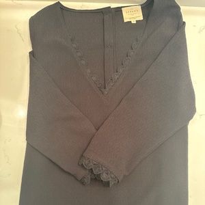 Sézane black top with scalloped lace detail size 42